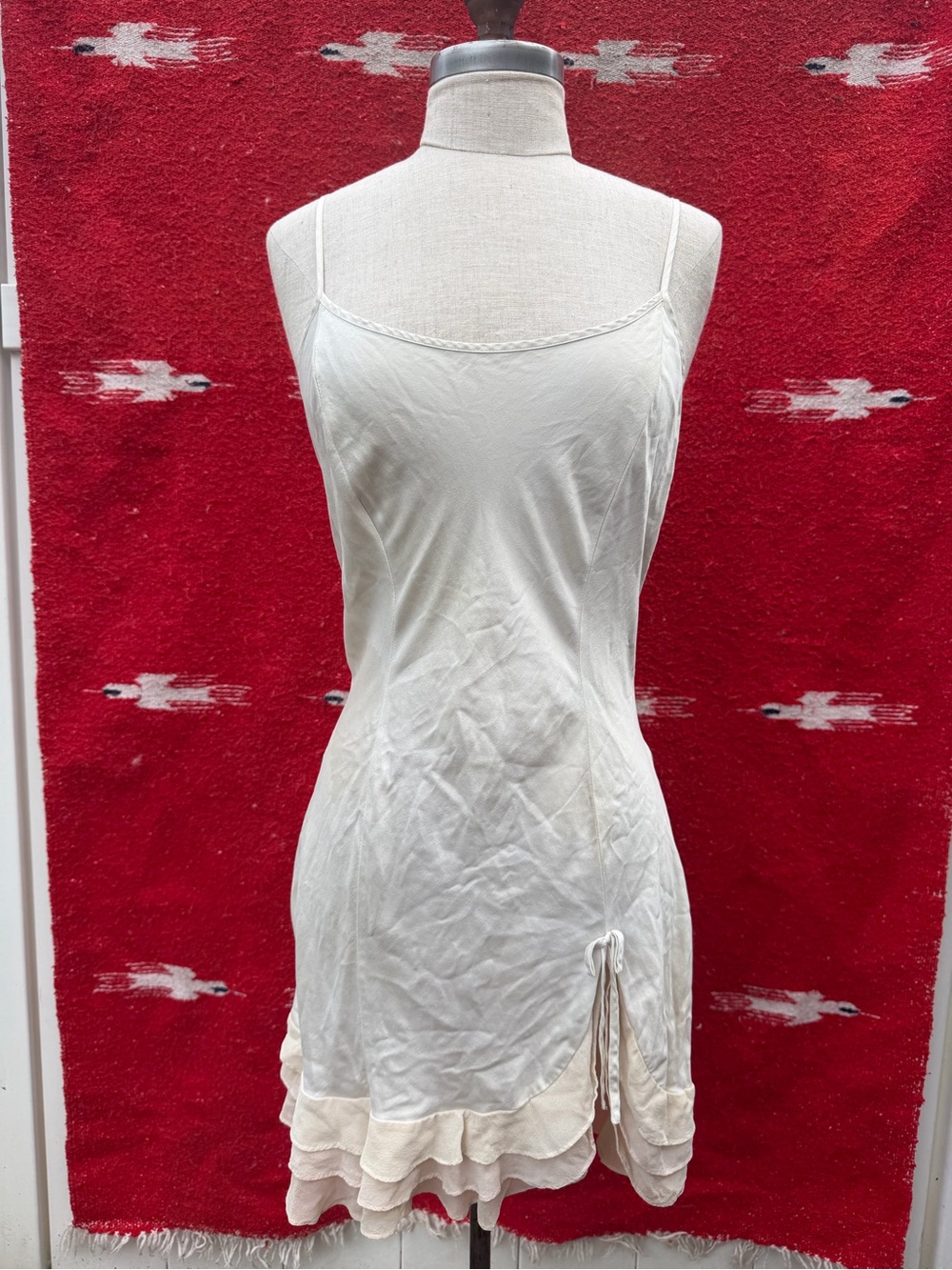 Victoria’s secret Women's Cream Silk Slip Dress with Ruffle Hem